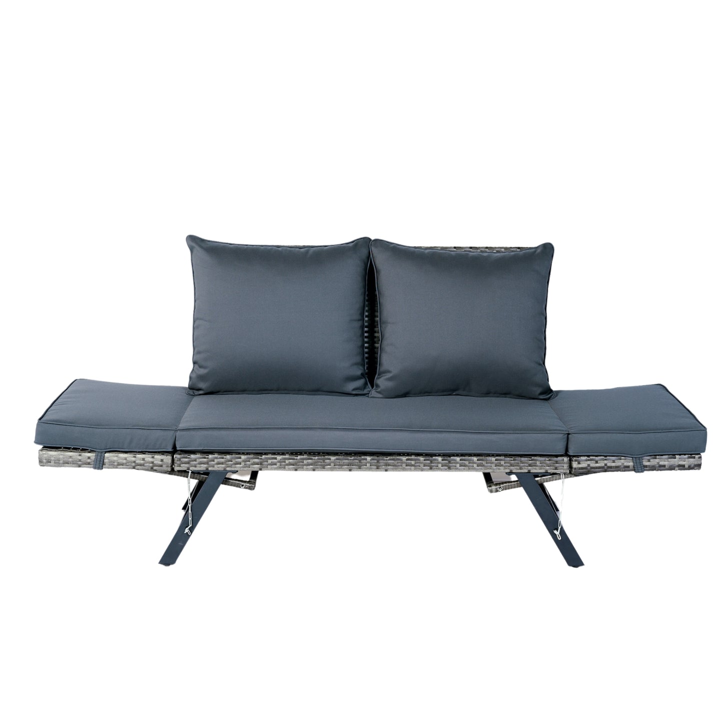 1 PCS Patio Wicker Side Foldable Bench Patio Backyard Conversation Bench Grey Wicker + Dark Grey Cushion
