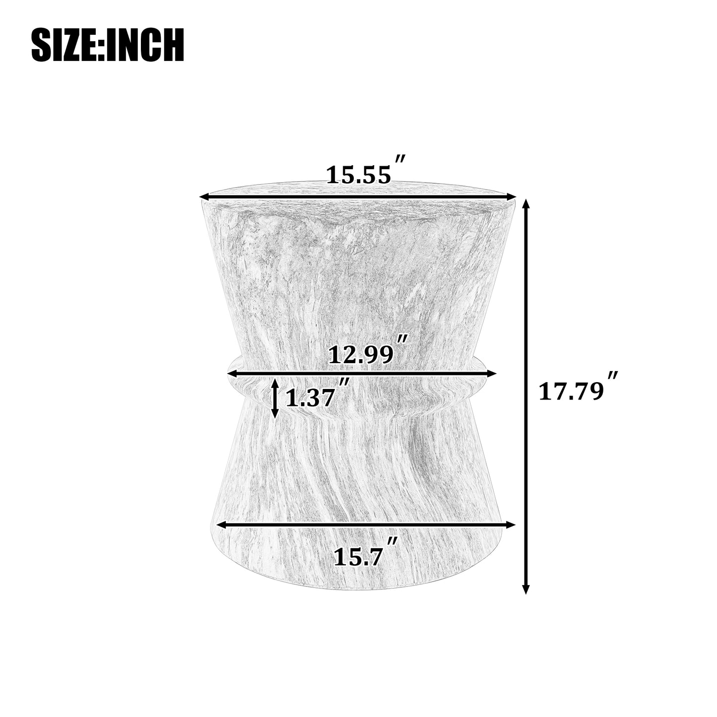 U_Style Hourglass shape Outdoor Side Table, Concrete Contemporary Lightweight Accent Table with Simulated stone texture , Outdoor Accent End Table for Livingroom, Garden.