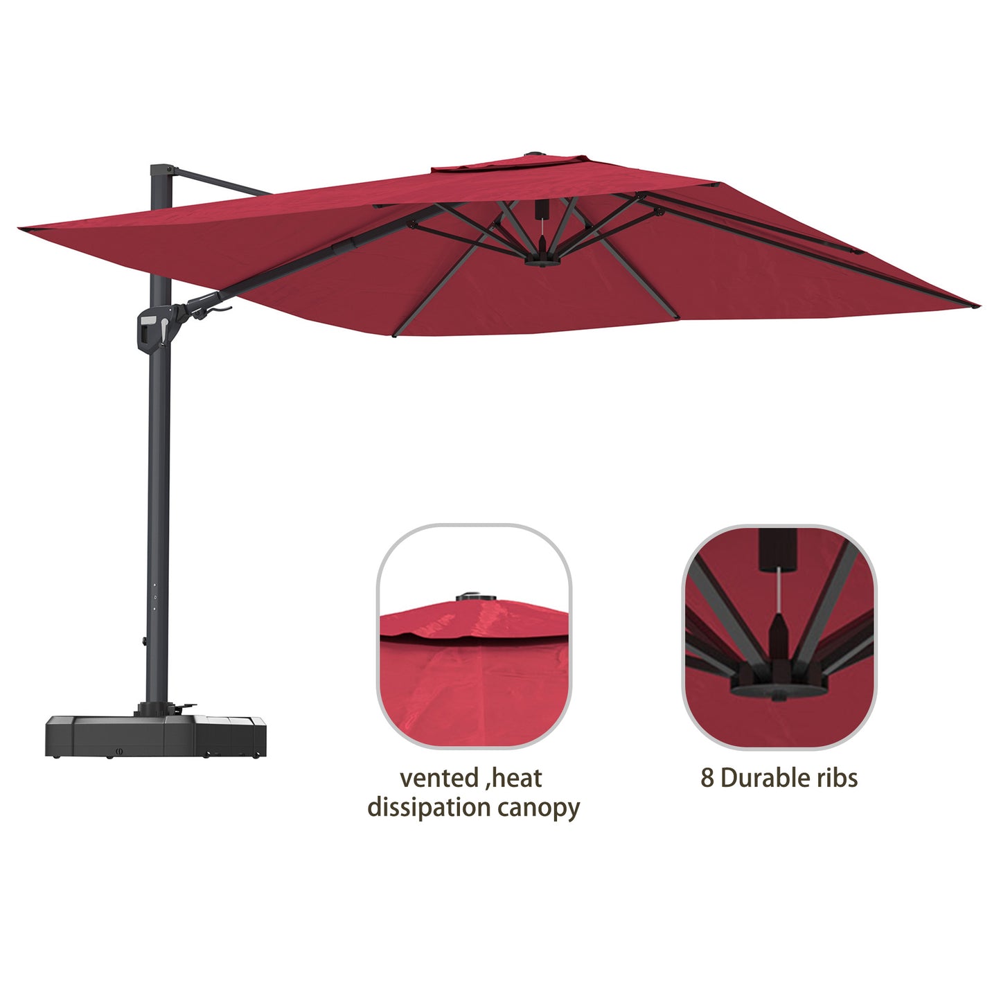 11FT Square Cantilever Patio Umbrella in Red (without Umbrella Base)