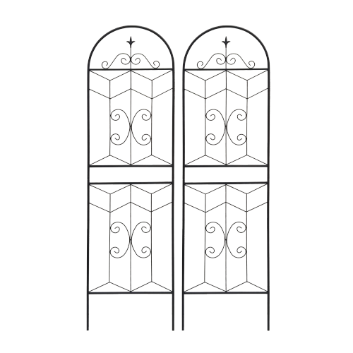 71 in. Black Iron Garden Trellis Outdoor Climbing Plant/Flower Support (2-Pack) Simple Arc Design
