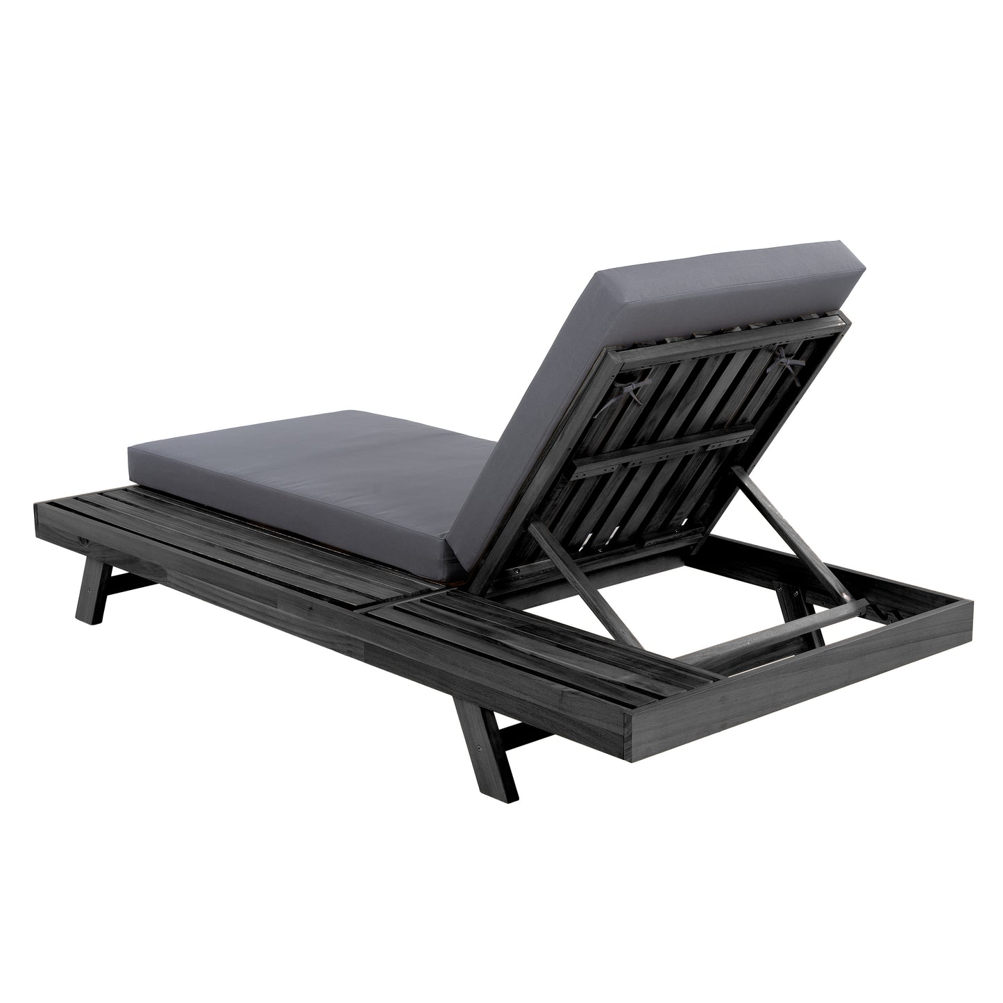 Lounge Chaise Set, Space Available On One Side, Acacia Wood In Black With Water-Resistant Lounge Cushions (Dark Grey & 4 Inch Thick) – Matching Cream Version Available
