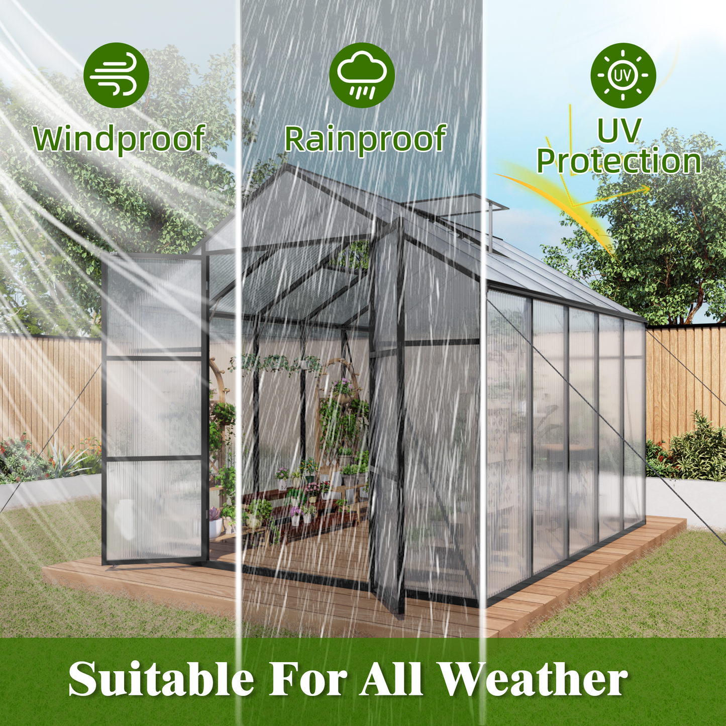 Newly Design Aluminum Frame greenhouse 8x10 FT Polycarbonate Greenhouse Heavy Duty Walk-in Greenhouses for Garden Backyard in All Season