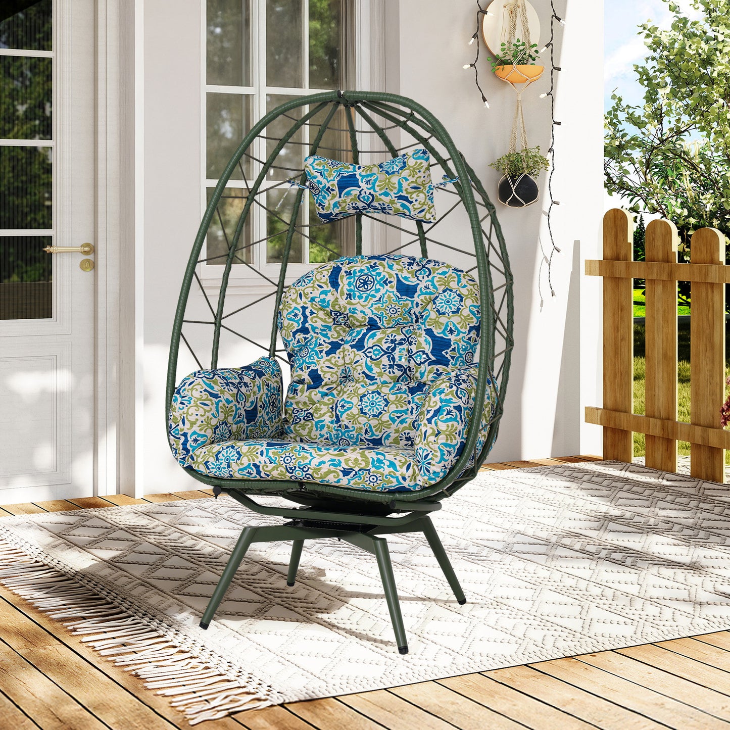 Oversized 360° Swivel Rattan Egg Chair Wicker Indoor Outdoor Patio Lounge Chair with Removable Thick Cushions