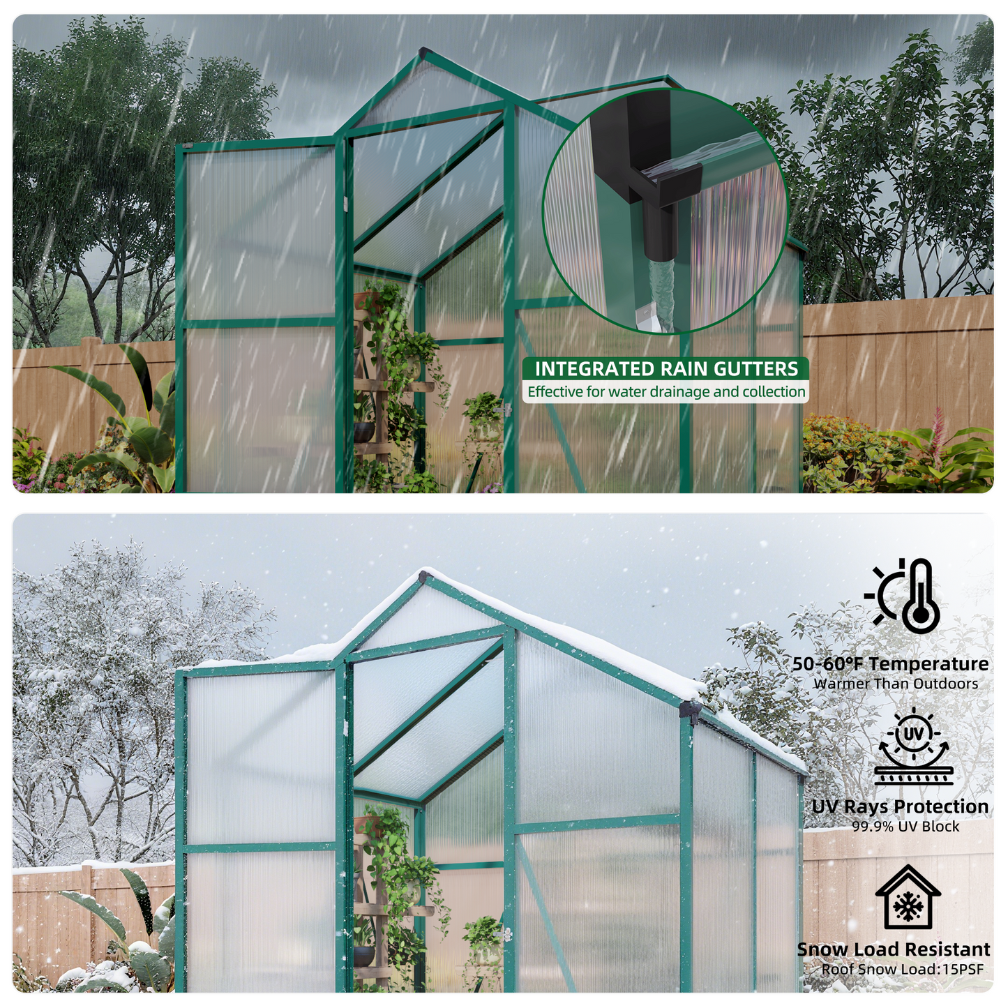 Newly marketed 6x4 FT Gain height windproof aluminum greenhouse Polycarbonate Greenhouse  Heavy Duty Walk-in Greenhouses for Outdoor Backyard in All Season