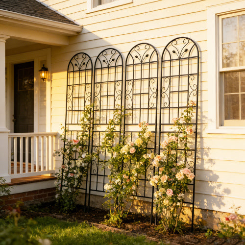 4-Pack 86.7 in. H Black Metal Garden Trellis, Rustproof Trellis for Climbing Plants and Flower Support