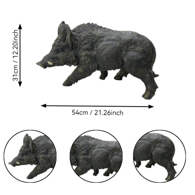 12.20" H x 21.26" L Simulated Wild Boar Resin Garden Statue, Indoor & Outdoor Decorative Ornament, Lawn & Courtyard Art Craft Decoration