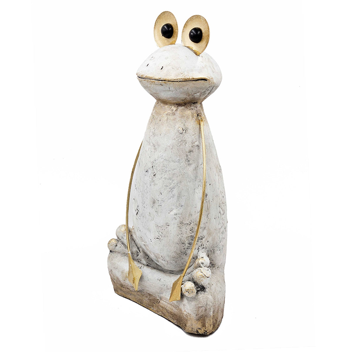 11.4x8.3x24.8" Abstract White Magnesium Frog Figurine with Gold Arms and Eyes