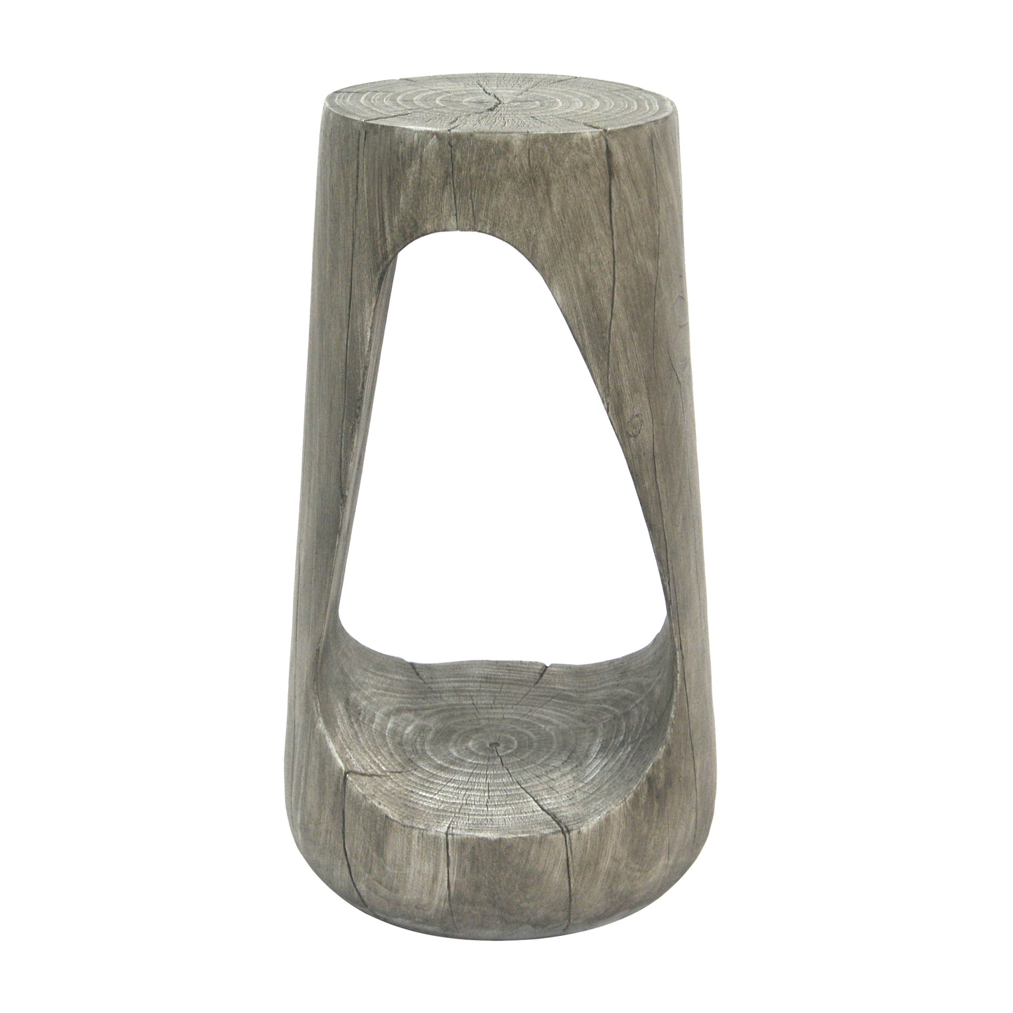 Outdoor Side Table,Hollow Design End Table,Patio Garden Stool Table,Decorative Accent Table for Patio Balcony Beach Pool Side,Lightweight Concrete,Wood Like Texture,Grey Color