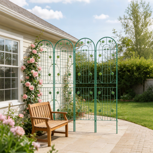 71 in. Height Metal Garden Rustproof Trellis Outdoor Flower Support with Pattern for Climbing Plants in Green (4 Pack)