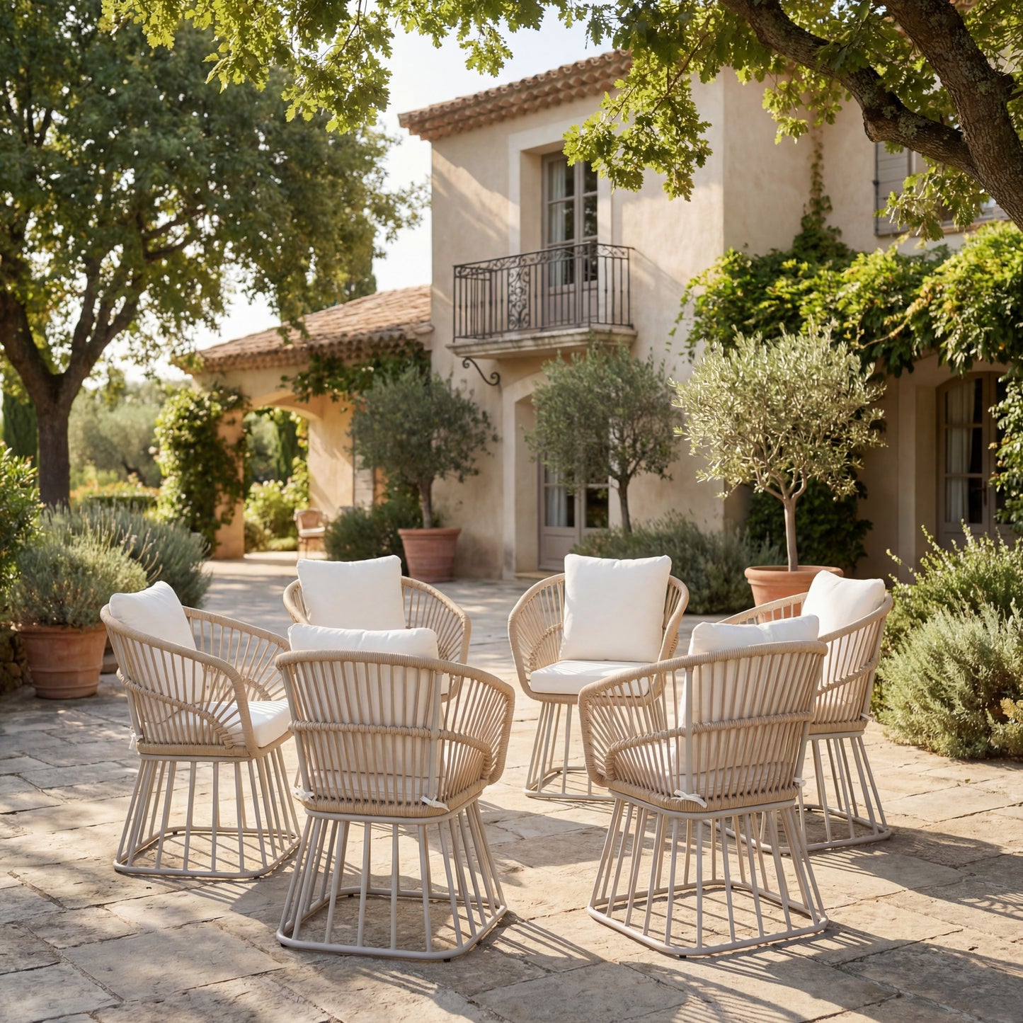 Outdoor Dining Chair MP1 - Teak Finish Wicker & Beige Steel Frame, 300LBS Weight Capacity, Includes Cushion