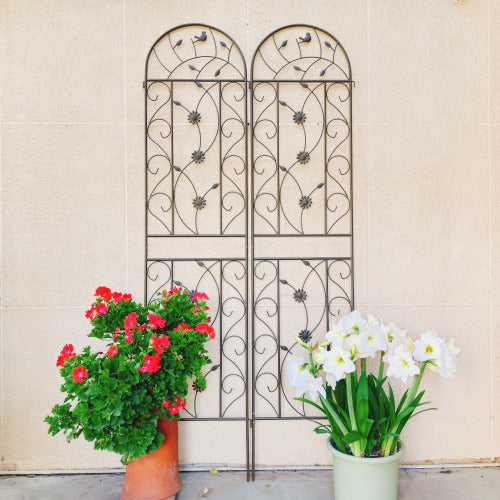2 Pack 86.7 in. Iron Trellis for Climbing Plants Outdoor Flower Support Brown