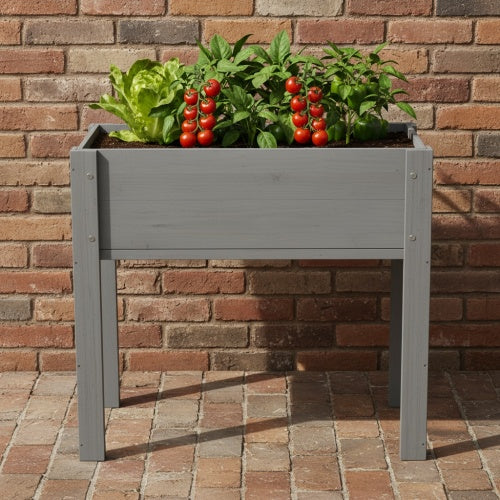 31.00 in. H Rectangle Gray Wood Raised Garden Bed with Legs, Outdoor Garden Raised Planter Box
