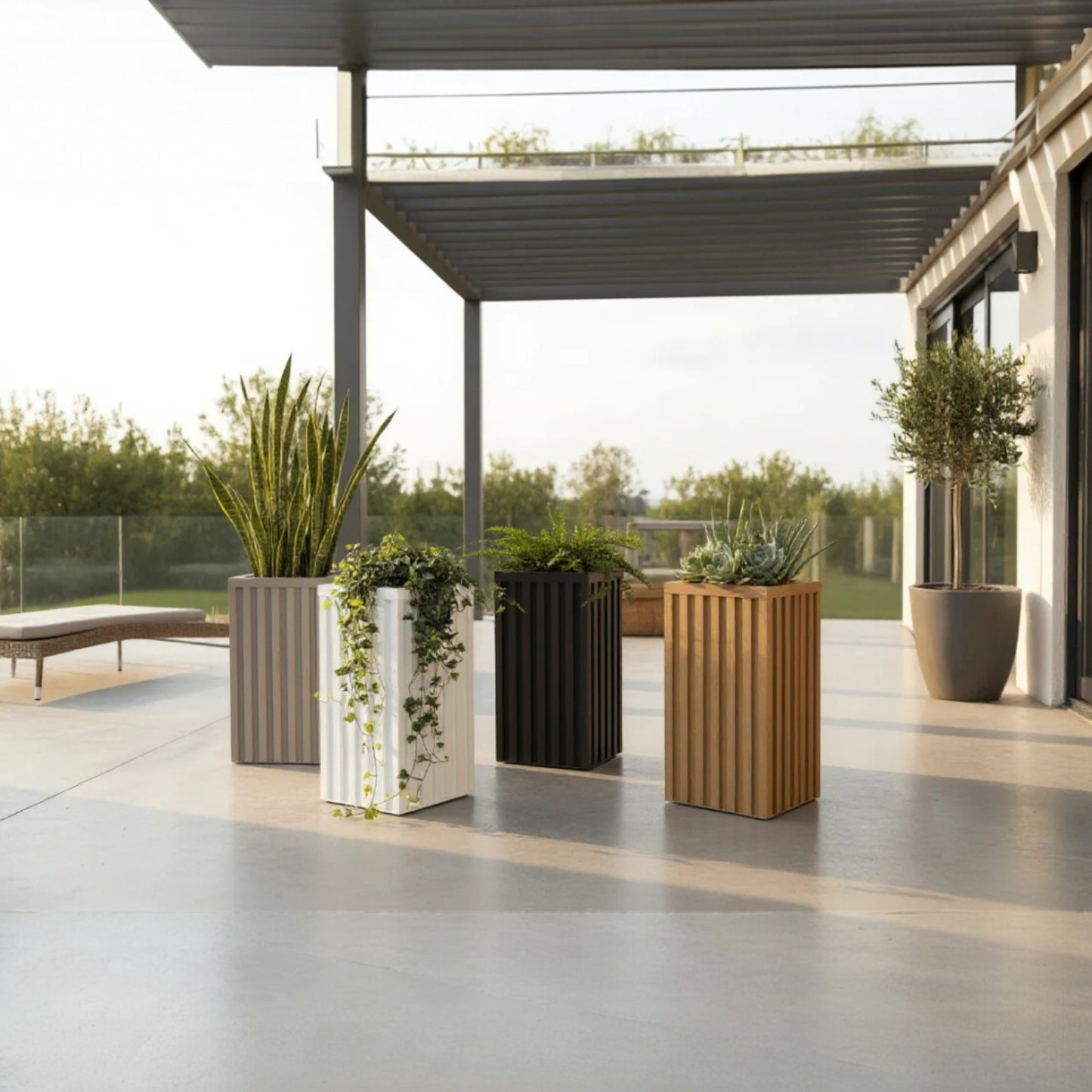Square Grove Column Planter - Medium Brown