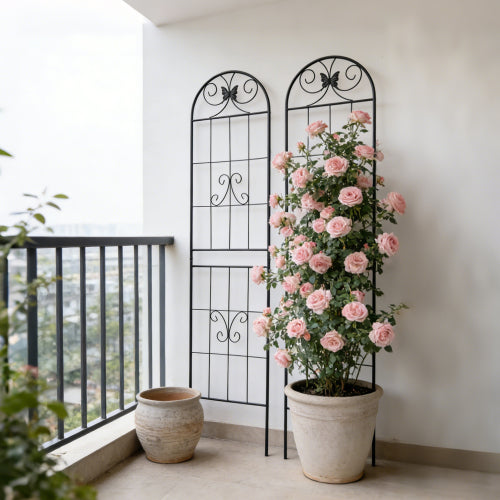 71 in. 2-Pack Black Metal Garden Trellis Rustproof Trellis for Climbing Plants Outdoor Flower Support