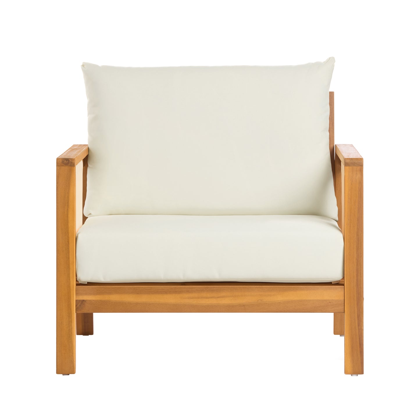 Outdoor Club Chair, Acacia Wood Frame with Brown Textilene Accents, Water-Repellent Beige Cushions for Patio/Backyard/Deck