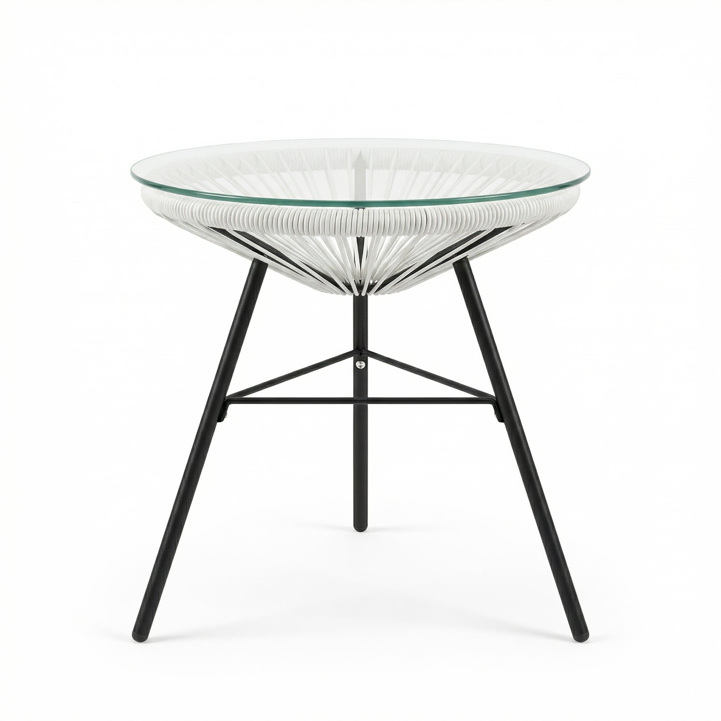 NUSA OUTDOOR SYNTHETIC WICKER GLASS-TOP SIDE TABLE, WHITE RATTAN