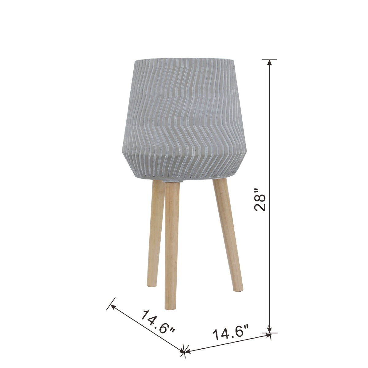14.6x14.6x28" Cement and Wood Plant Stand, Indoor Outdoor Plant Holder