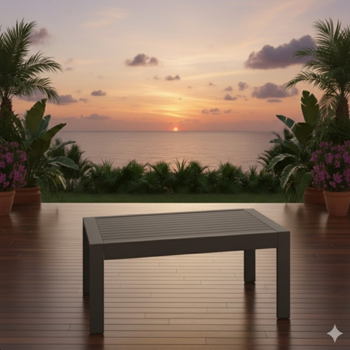 43" x 24" All-Weather Metal Outdoor Coffee Table with Wood-Look Top and Gray Frame