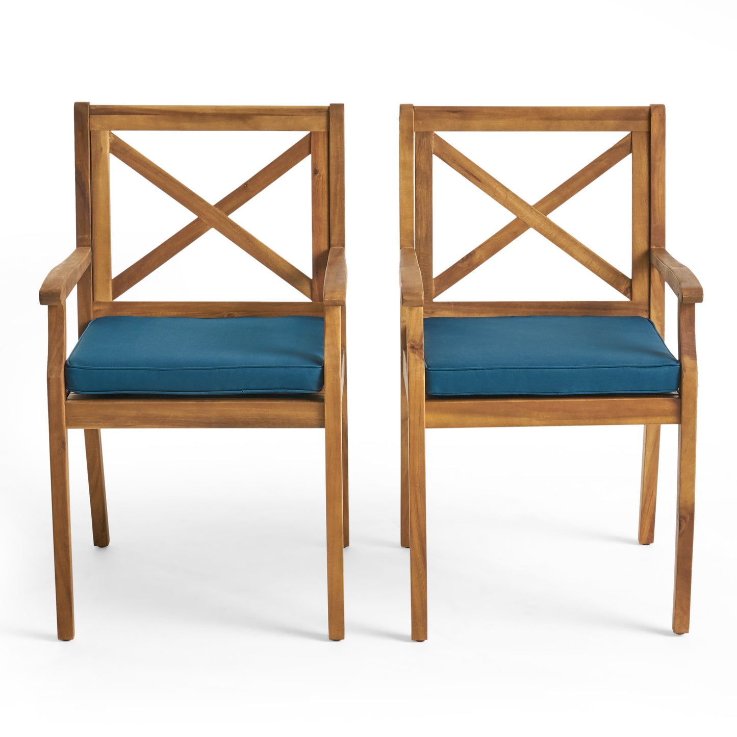PERLA DINING CHAIR,2PCS with 2 Blue Cushions,for Backyard, Poolside, Garden