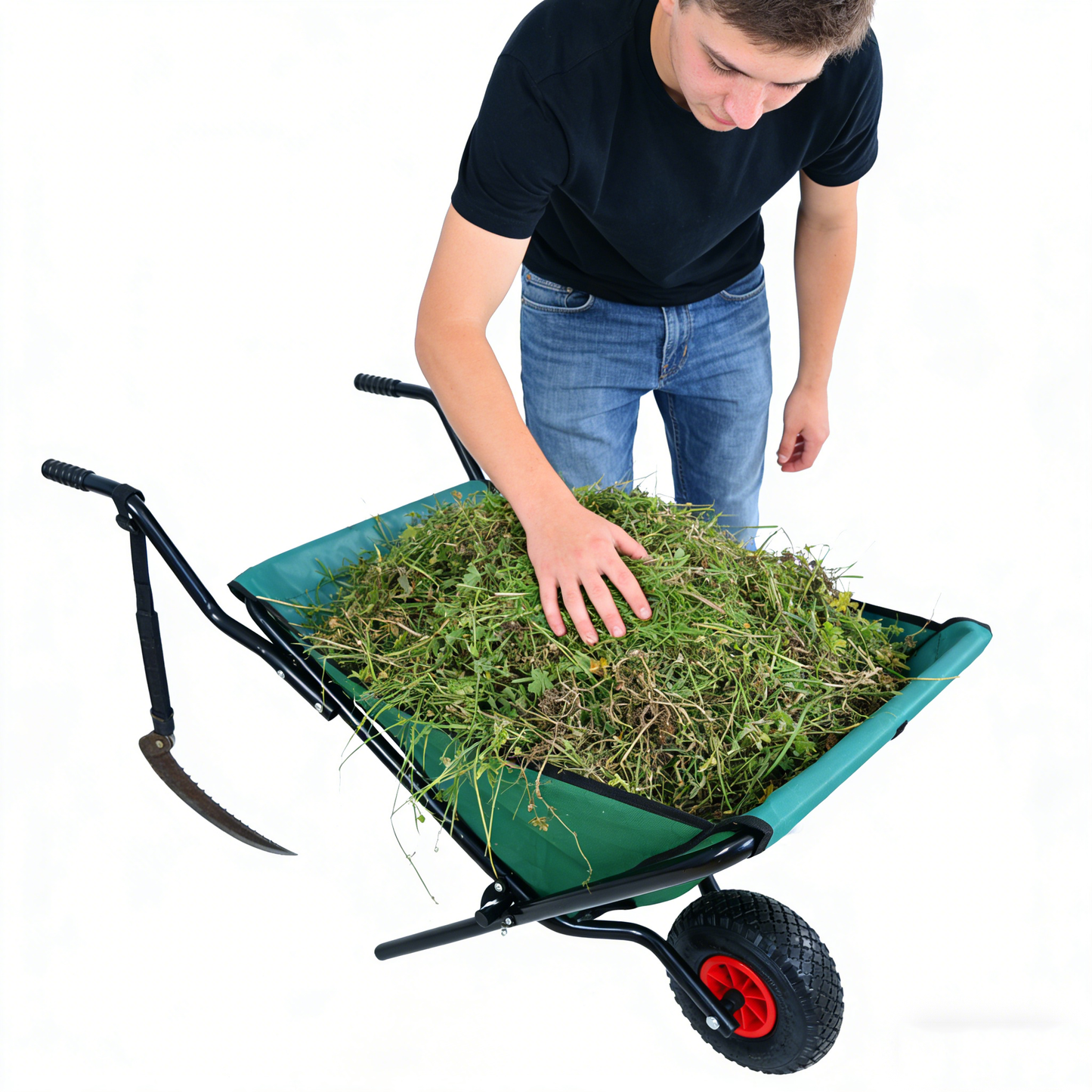 Collapsible Wheelbarrow 176 lbs Folding Yard Garden Wheelbarrow Foldable Lightweight Gardening Heavy Duty Oxford Cloth Green Lawn Cart for Grass, Leaf, Garden Supplies, 10" Pneumatic Tire