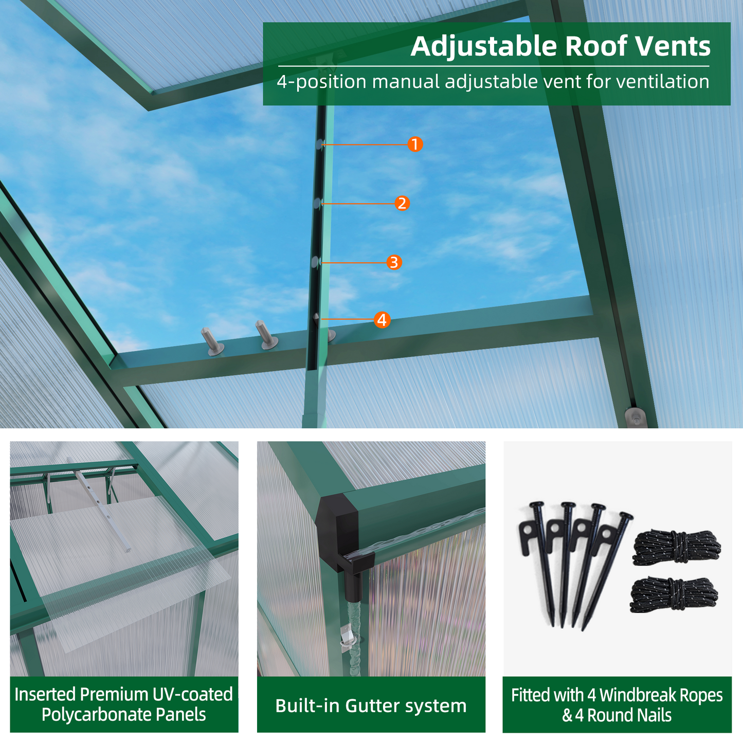 Newly marketed 6x4 FT Gain height windproof aluminum greenhouse Polycarbonate Greenhouse  Heavy Duty Walk-in Greenhouses for Outdoor Backyard in All Season