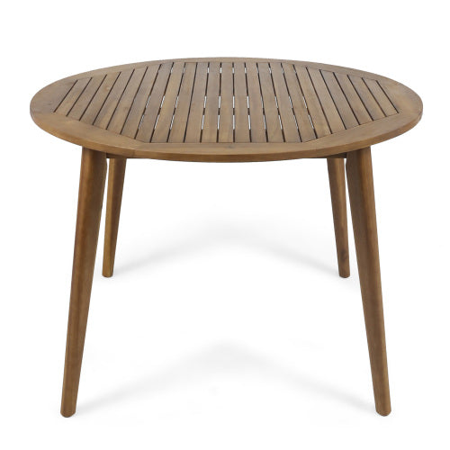 47.25" Round Acacia Wood Dining Table with Teak Finish, Modern Slatted Patio Table for Indoor & Outdoor Use