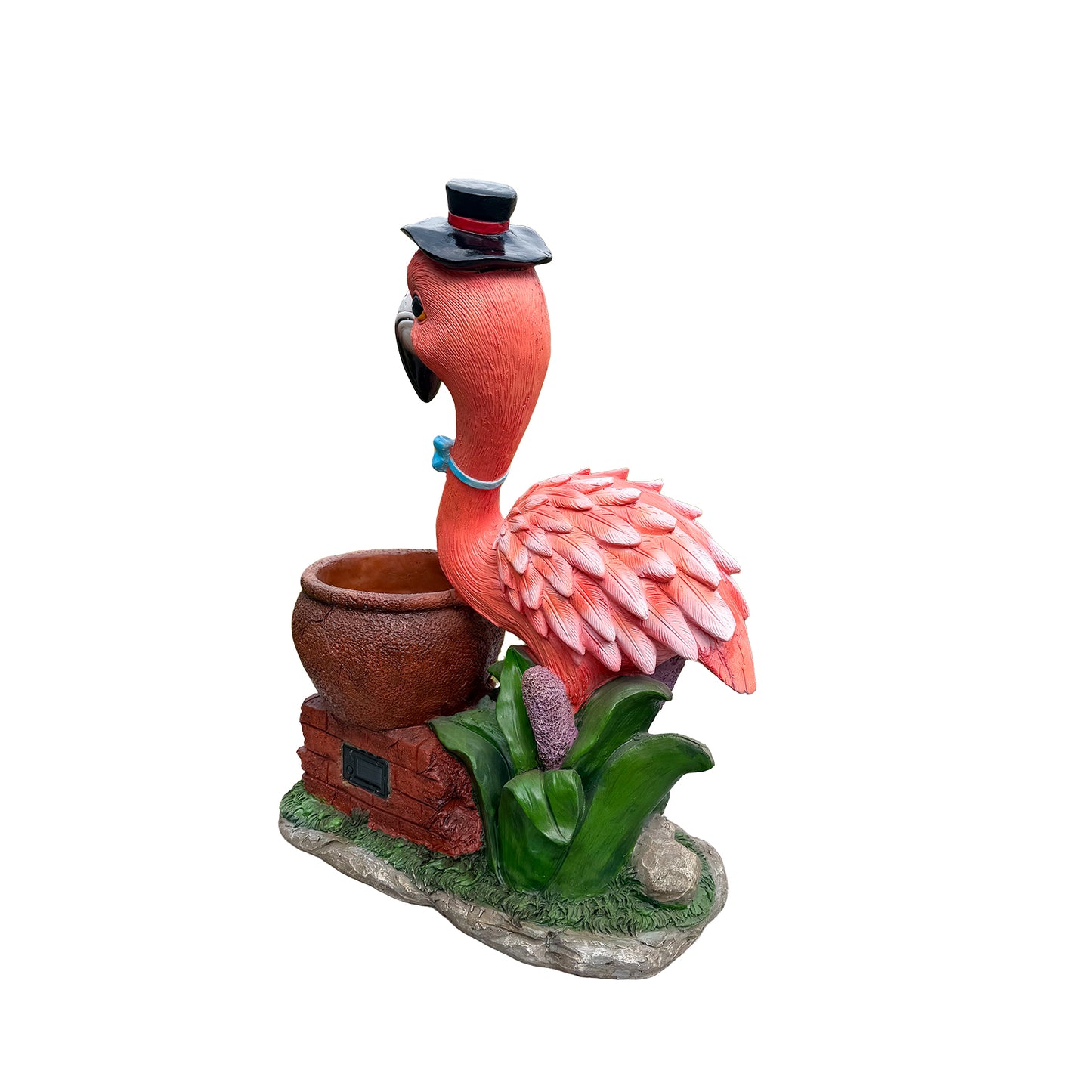 Outdoor Garden Sculpture Flamingo Flower Pot Planter - Unique Yard Statue Decoration, Interesting Law Outdoor Ornament