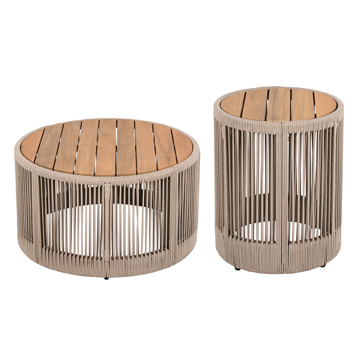 Rustic Industrial Table Set,Coffee Table & Side Table with Woven Rope Design, Modern Functionality Stylish Table Set for Living Room and Home Decor-Rope Beige