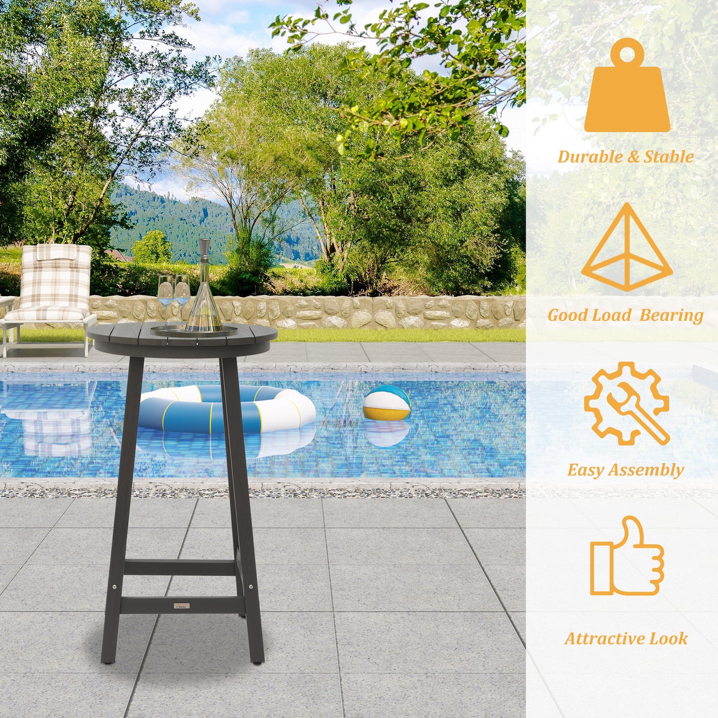 Patio Bar Table,Outdoor Bar Table for Deck,Pool(Gray)