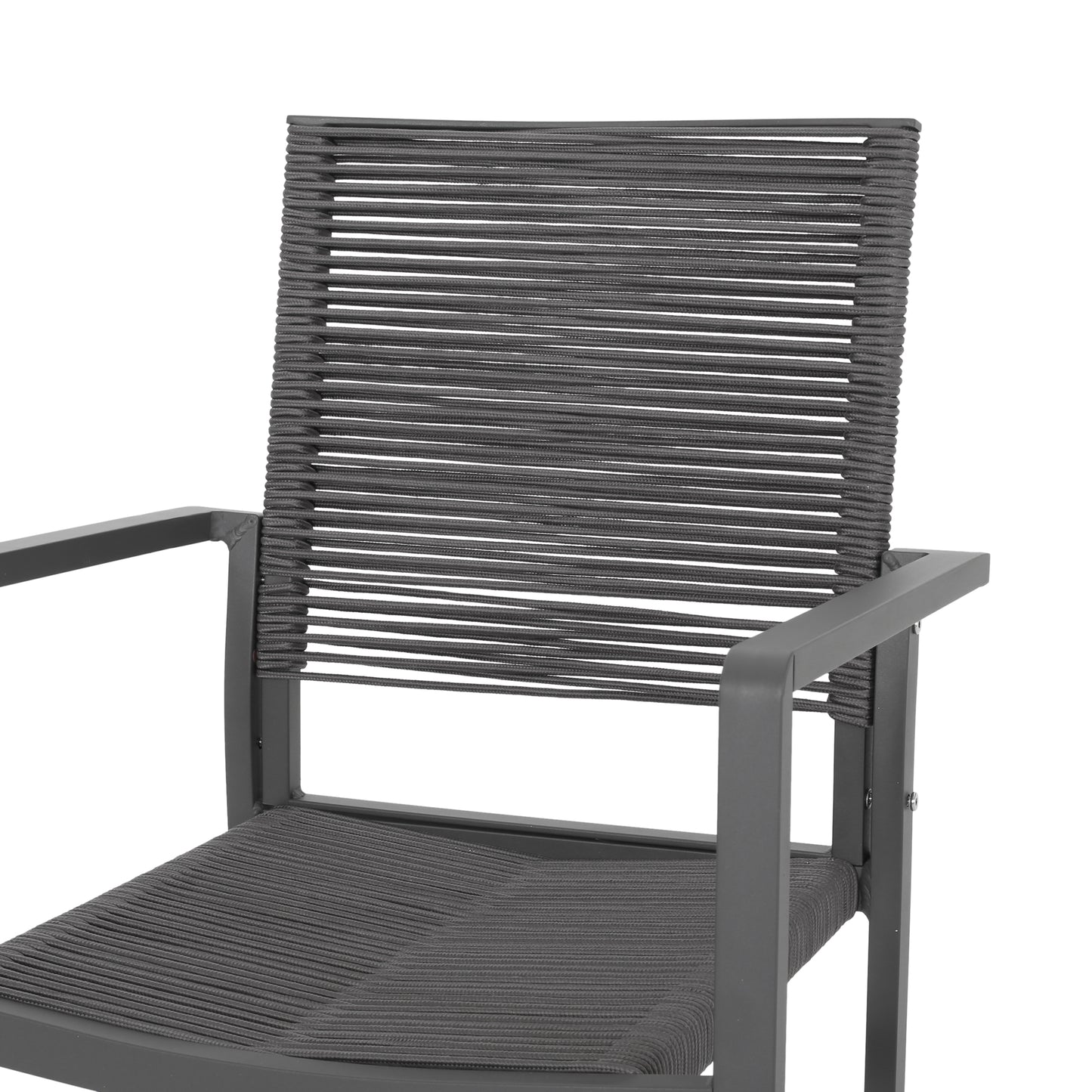Outdoor Modern Aluminum Dining Chair with Rope Seat (Set of 2), Gray and Dark Gray