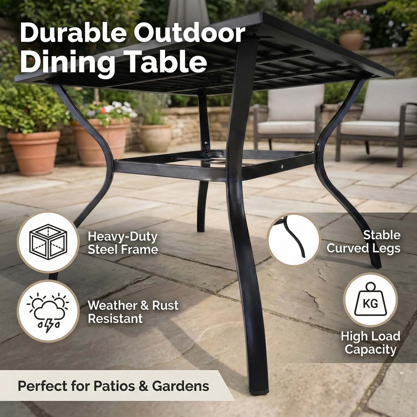 Metal Steel Slat Patio Dining Table Square Backyard Bistro Table Outdoor Furniture Garden Table