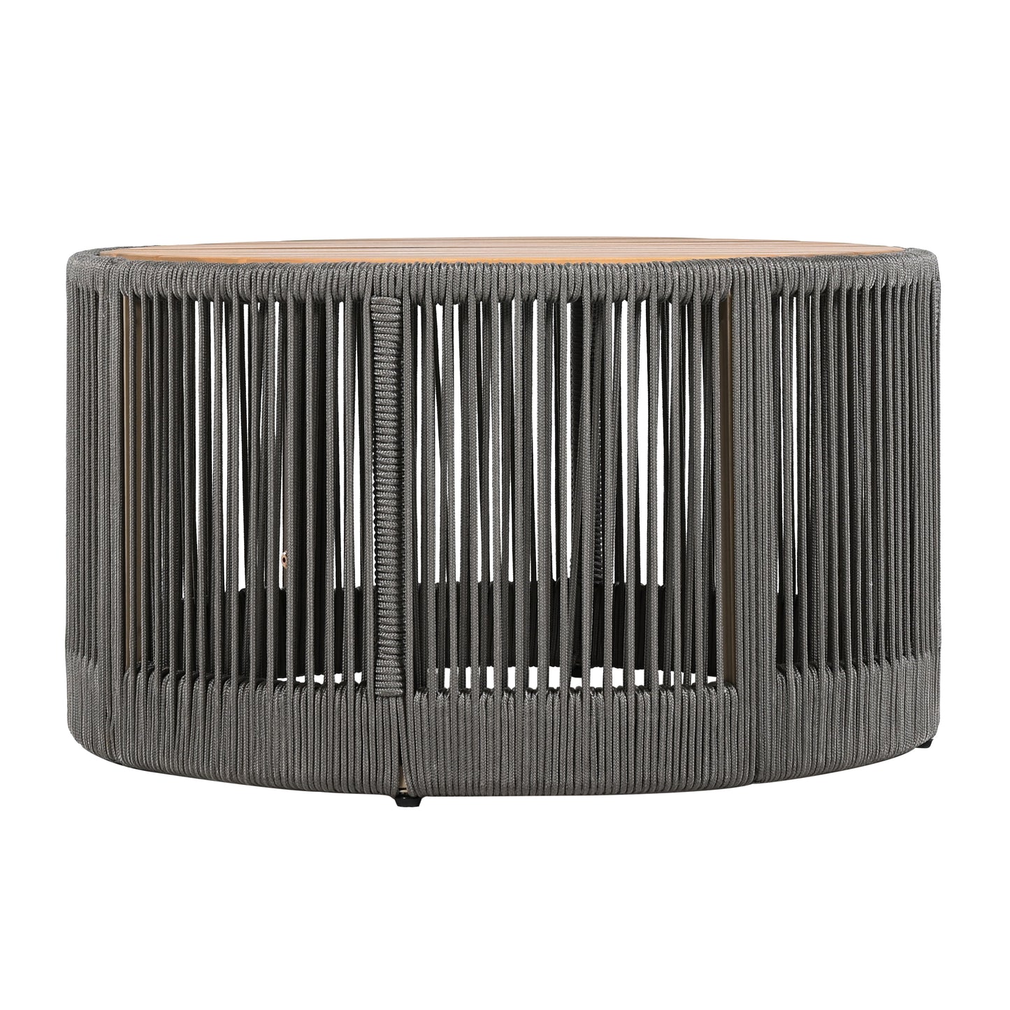 Outdoor Rattan rope & Acacia Wood Coffee Table - Patio Balcony Furniture for Garden, Yard, Balcony - Weather Resistant (Rope Grey, Natural Iron)