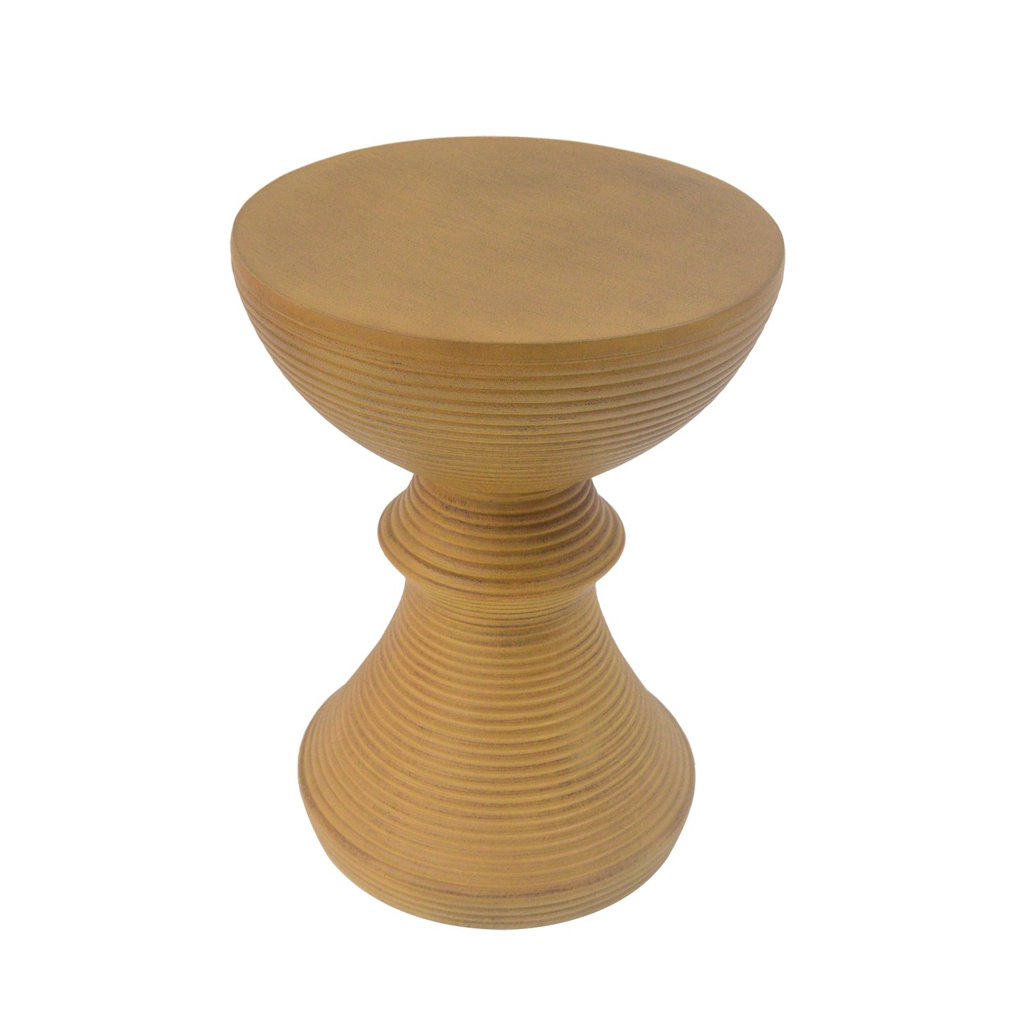 16" Ribbed Natural Concrete Outdoor Side Table with Hourglass Design – Weather-Resistant Accent for Patio, Garden, or Balcony