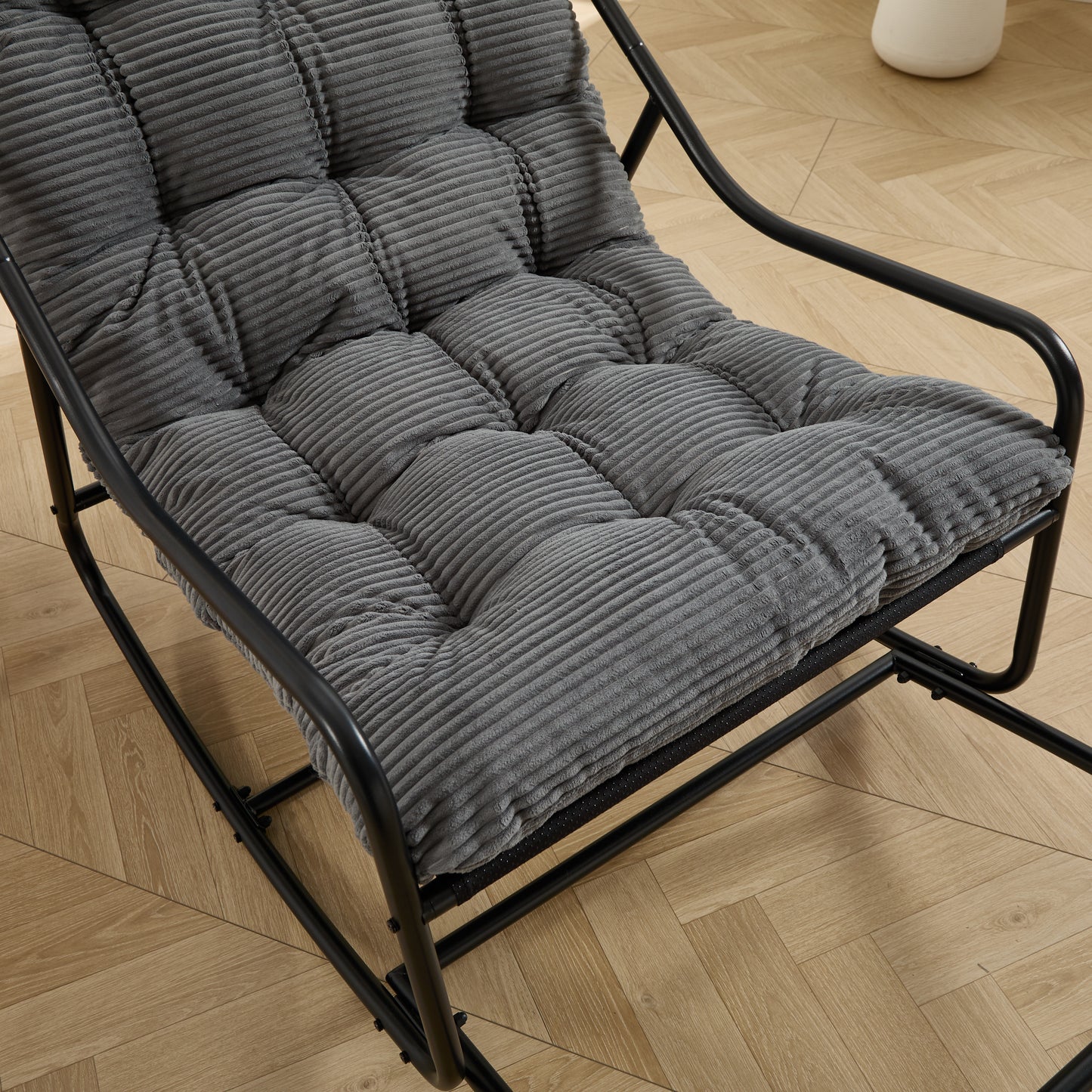 Outdoor Rocking Chair, Comfy Cushion, with Soft Thick Cushion,for Living Room, Bedroom, Reading Room, Black Frame with Grey Cushion
