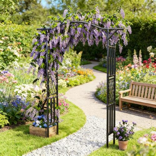 94 .5 in. H x 55 in. W Metal Garden Arch, Climbing Plants Trellis, Outdoor Garden Wedding Party Events, Black