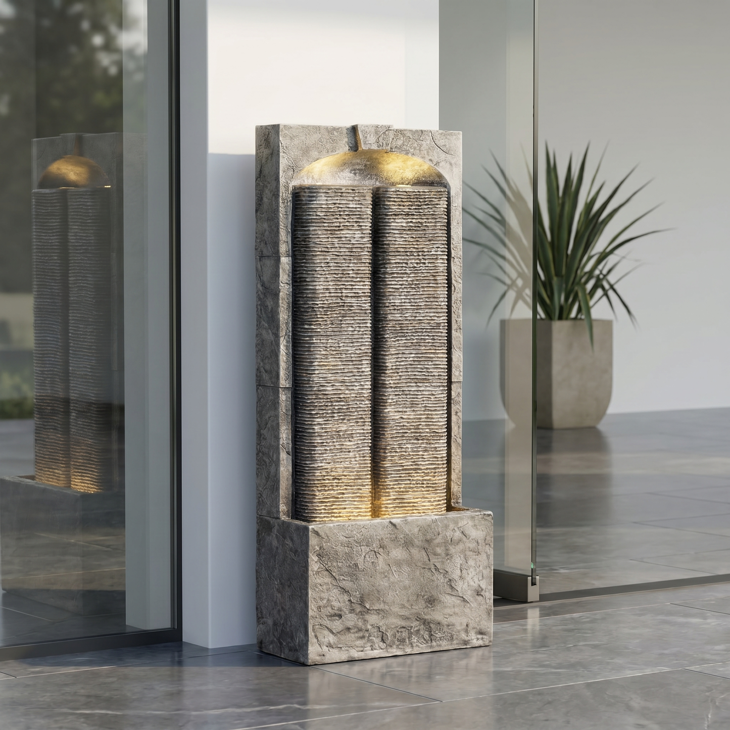 Outdoor Water Fountain Cascading LED Lights 39" H, Resin Fiberglass with Quiet Pump, Freestanding Water Feature for Garden Patio Porch Lawn Backyard Indoor Outdoor Decor