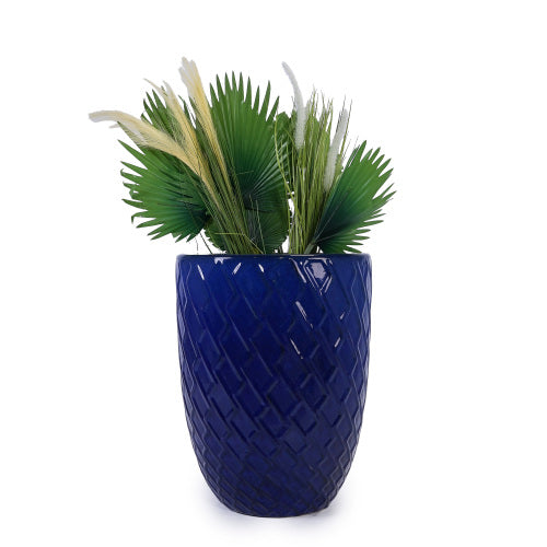 Dark Blue Ceramic Flowerpot, Indoor Ceramic Sleek Design Oval Planter (17 in. W x 21 in. H), 1-Pack