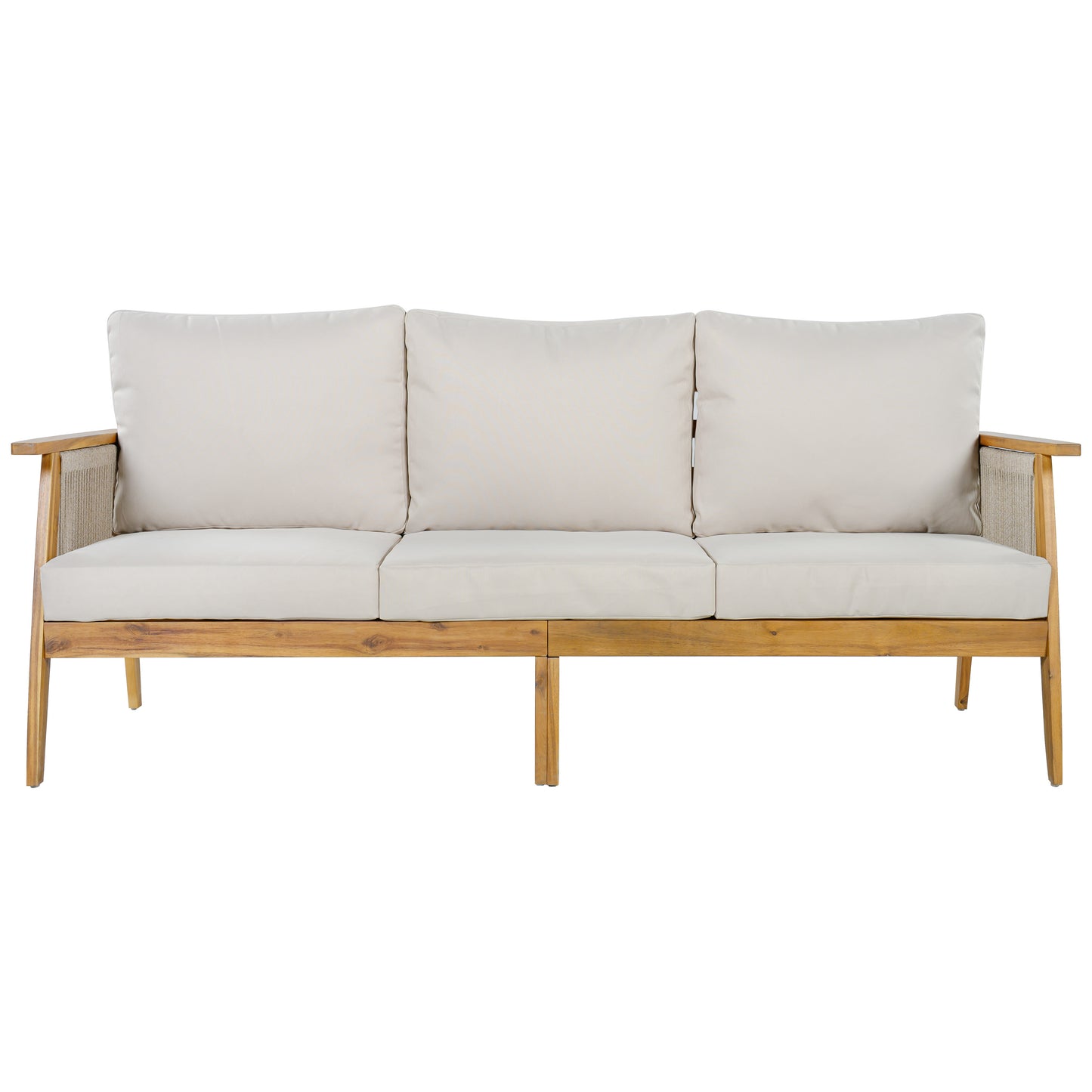 Outdoor Acacia Wood and Rope 3 Seater Patio Sofa