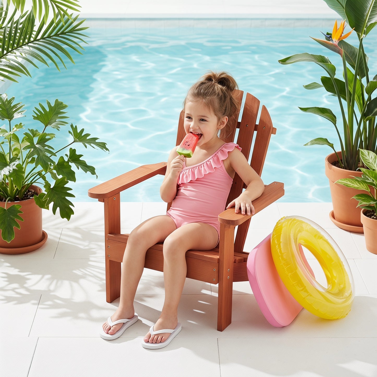 Wooden Kid's Adirondack Chair for Indoor and Outdoor, Natural Cedar Patio Lounge Chiar for Kids