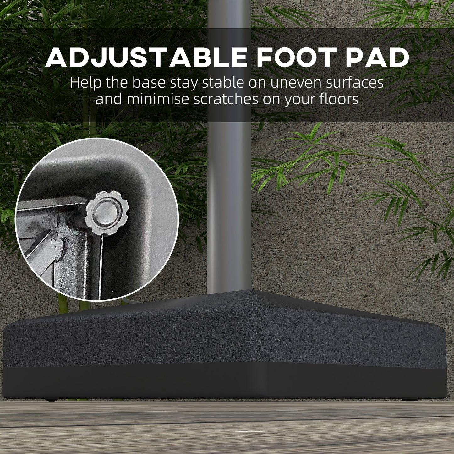 Outsunny 330 lbs. Fillable Umbrella Base for 84D-110V02 Model Umbrella, Heavy Duty Cantilever Umbrella Stand with Lift Wheel, Adjustable Foot Pads, and Cross Base, Black
