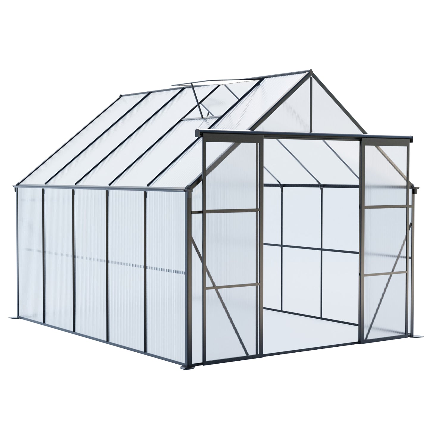 8x10FT Double Door Polycarbonate Greenhouse Raised Base and Anchor Aluminum Heavy Duty Walk-in Greenhouses for Outdoor Backyard in All Season,Black