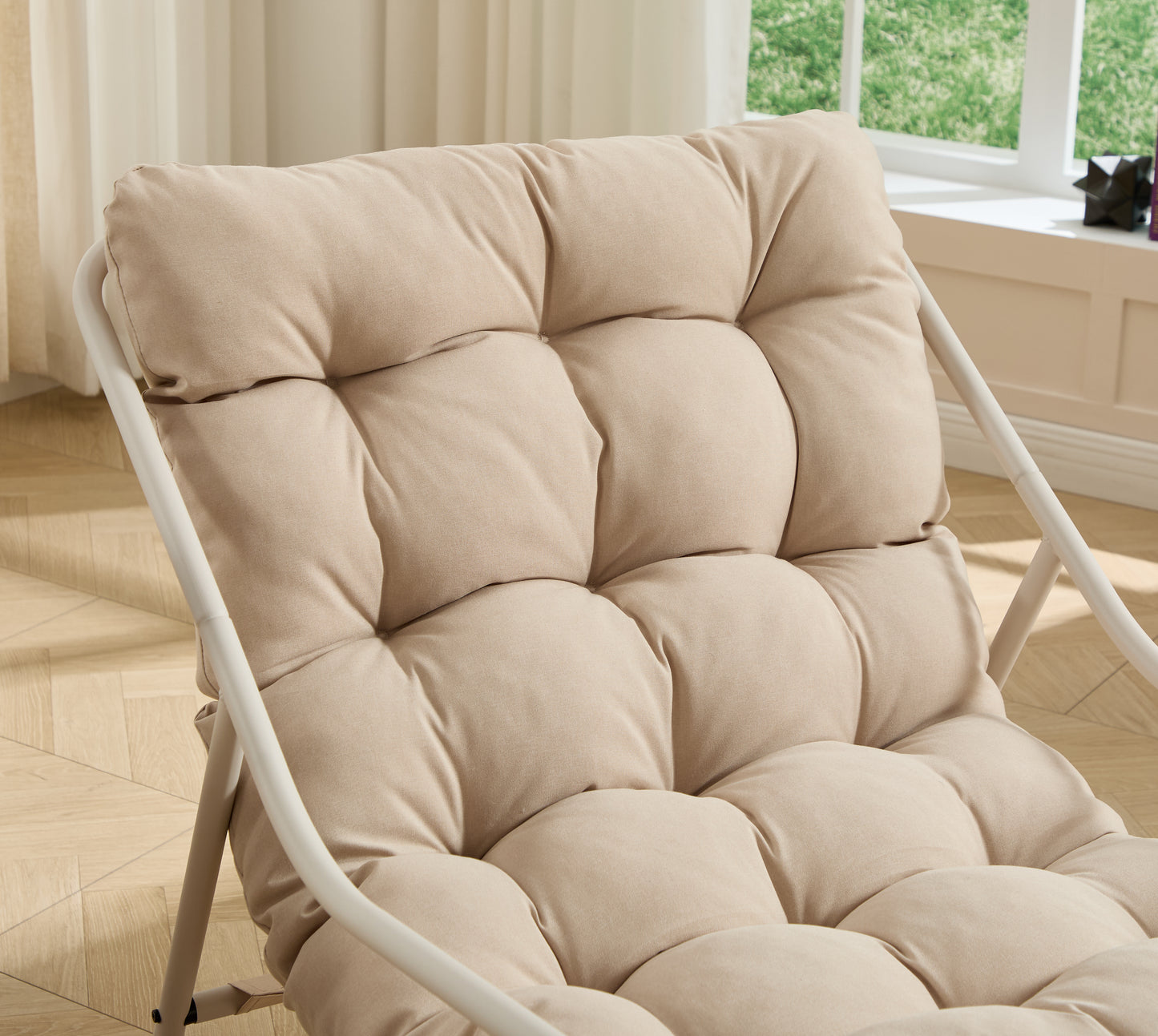 Outdoor Rocking Chair, Comfy Cushion, with Soft Thick Cushion,for Living Room, Bedroom, Reading Room, Beige Frame with Beige Cushion