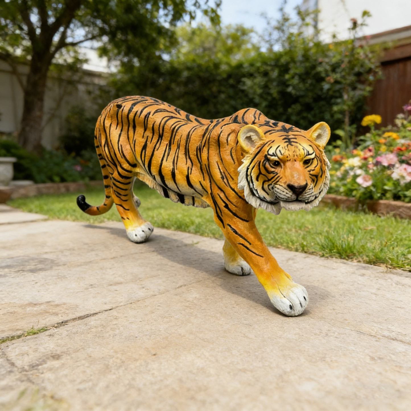 15.75" H x 33.46" L x 7.87" W Simulated Tiger Resin Garden Statue, Indoor & Outdoor Decorative Ornament, Lawn & Courtyard Art Craft, Unique Gift for Home & Yard