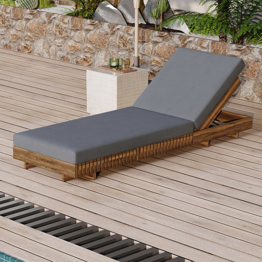 Lounge chaise Set, Acacia solid wood with  LOUNGE CUSHION (Dark Grey) - Matching Cream Version Available