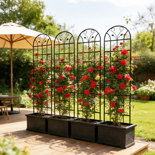 4-Pack 86.7 in. H Black Metal Garden Trellis, Rustproof Trellis for Climbing Plants and Flower Support