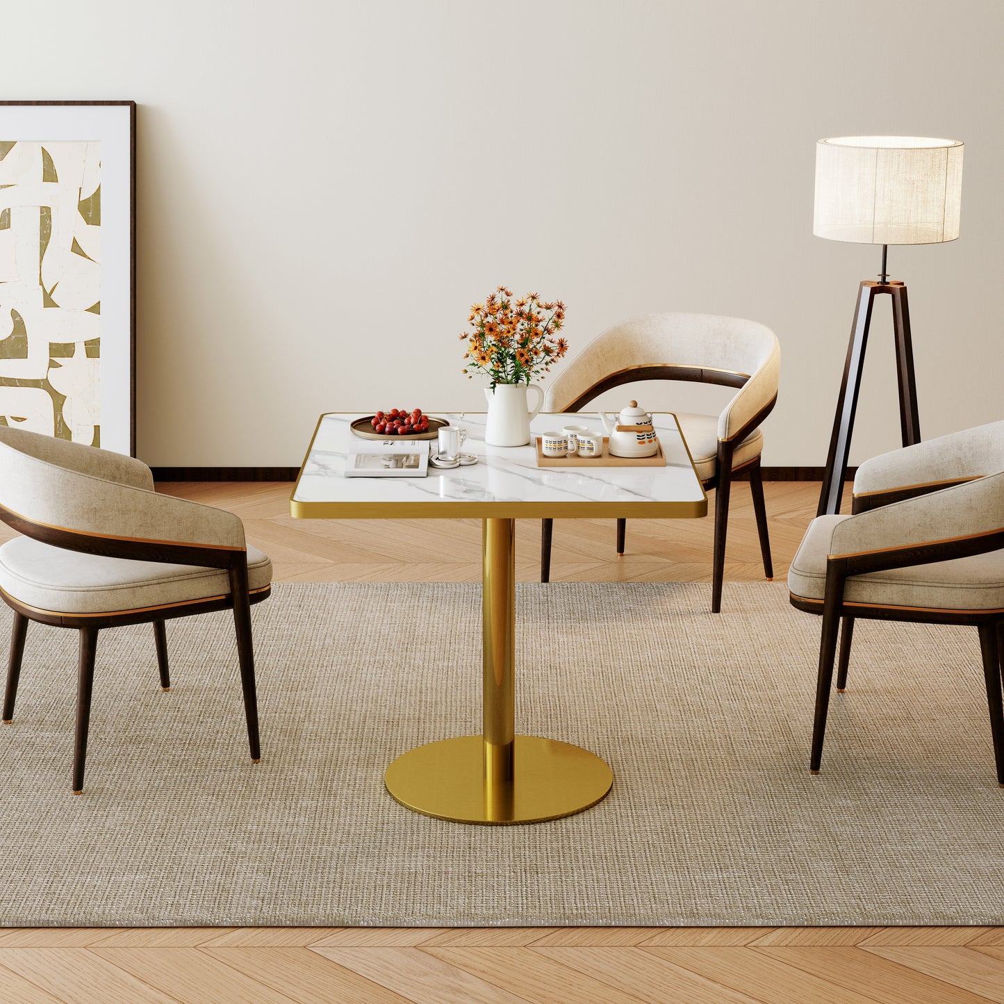 Square Modern Dinning Table 31.5 inches Bistro Table Tulip Table with Faux Marble top,Easy Assemble,Sturdy Metal Frame Diameter