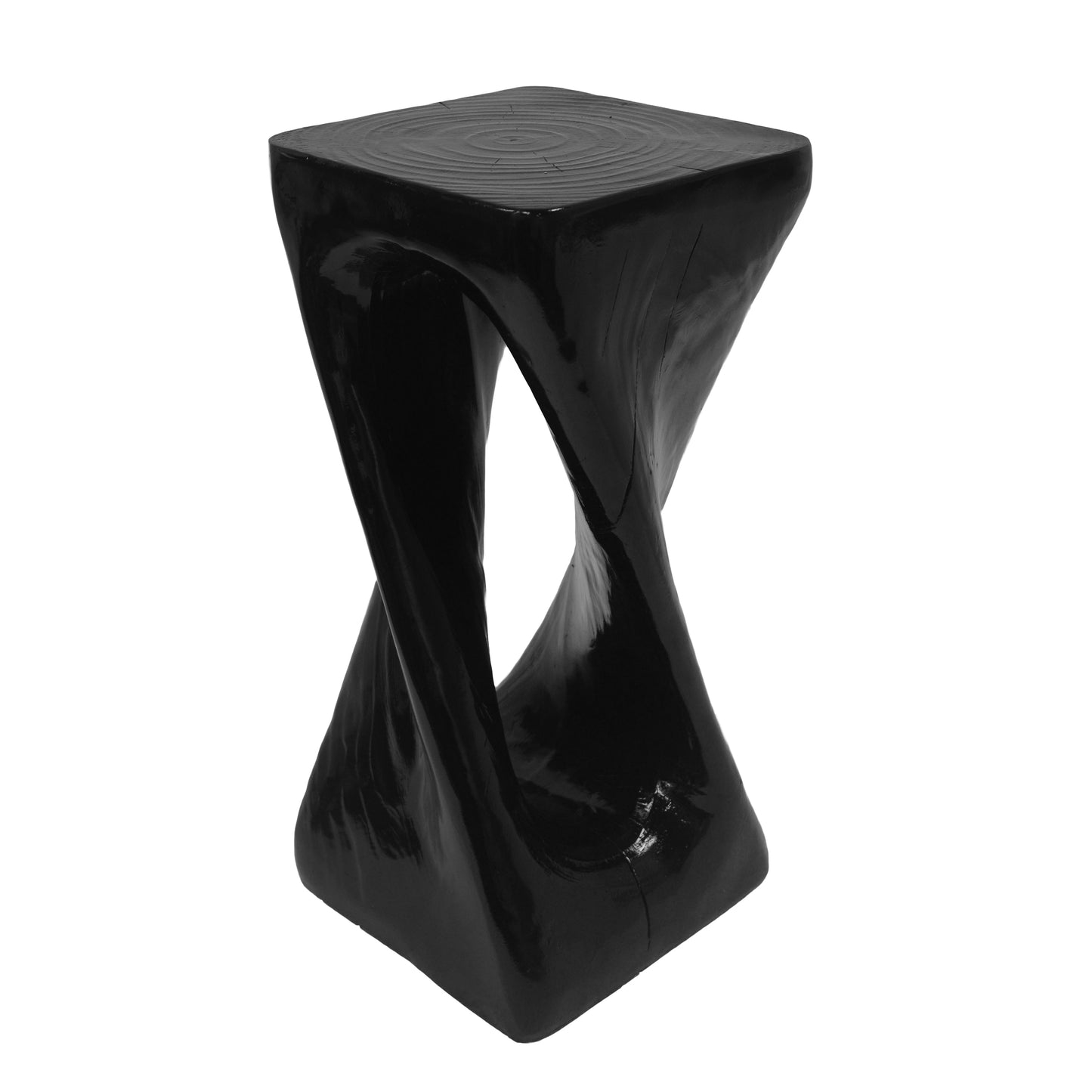 Outdoor Side Table,Twist Shape End Table,Decorative Accent Table,Garden Stool Table for Patio Balcony Beach Pool Side,Lightweight Concrete,Wood Like Texture,Black Color