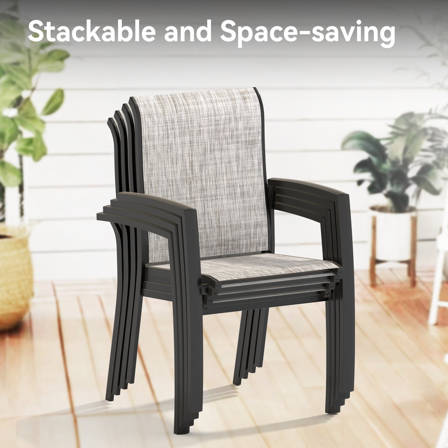 VRSHWO Garden Patio Chairs Set of 2, All Weather Metal Outdoor Dining Chairs , Garden, Poolsides, Black Color Frame