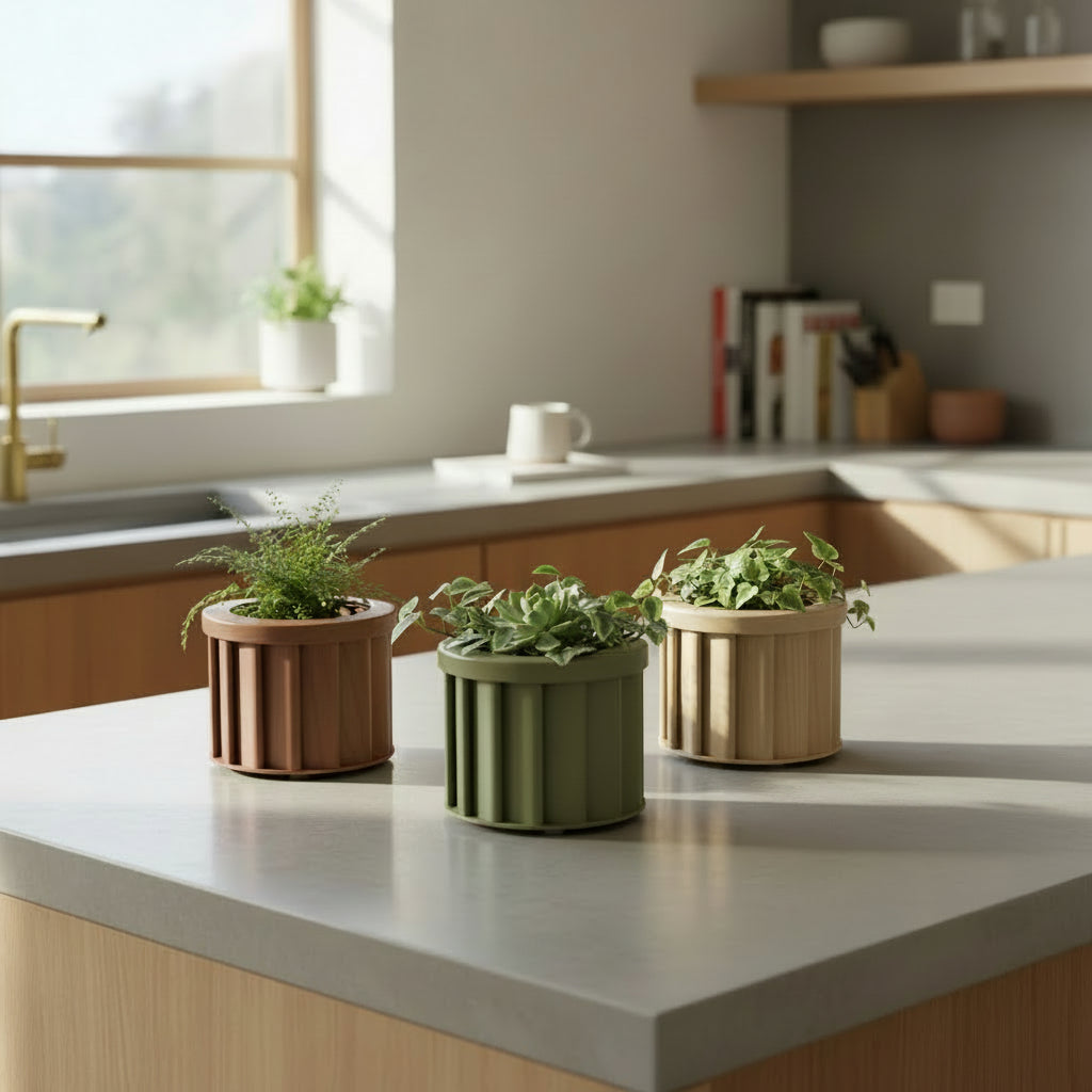 Round Strata Planter SM - Ash Brown