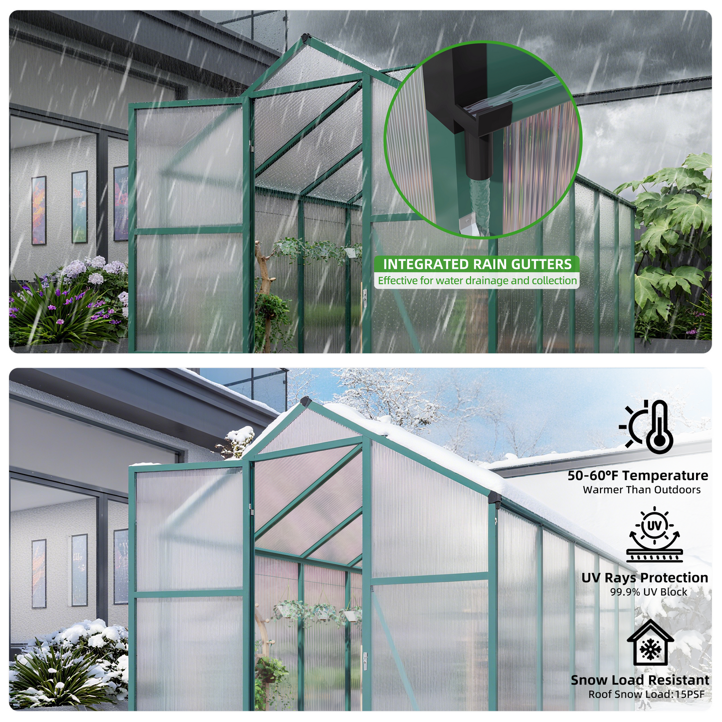 Newly marketed Gain height windproofaluminum greenhouse 6x10 FT Polycarbonate Greenhouse Raised Base and Anchor Aluminum Heavy Duty Walk-in Greenhouses for Outdoor Backyard in All Season